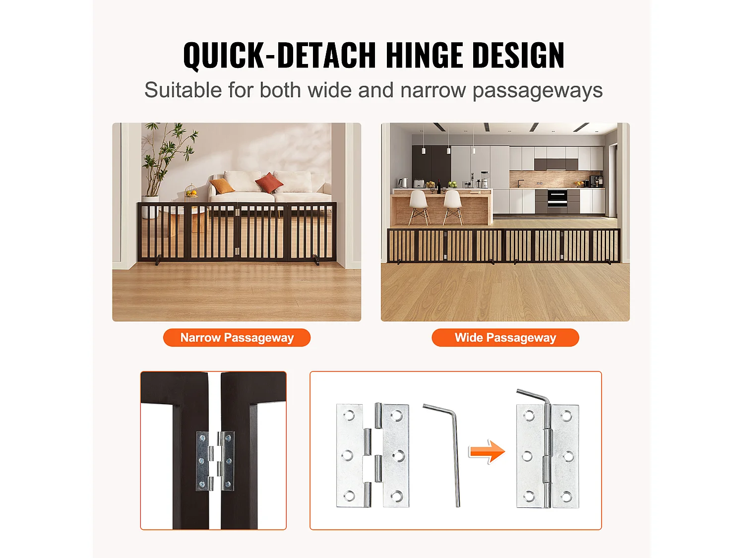 Barrière pour Chien Pliable SucceBuy，61 x 204cm, Autoportante, pour Passages Larges et Étroits, Utilisation Intérieure,  Marron