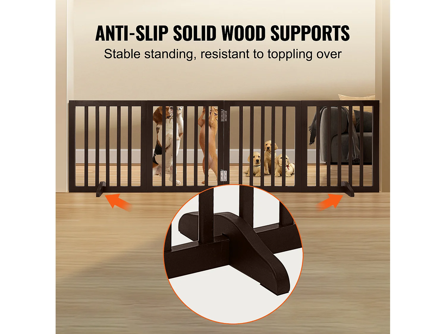 Barrière pour Chien Pliable SucceBuy，61 x 204cm, Autoportante, pour Passages Larges et Étroits, Utilisation Intérieure,  Marron