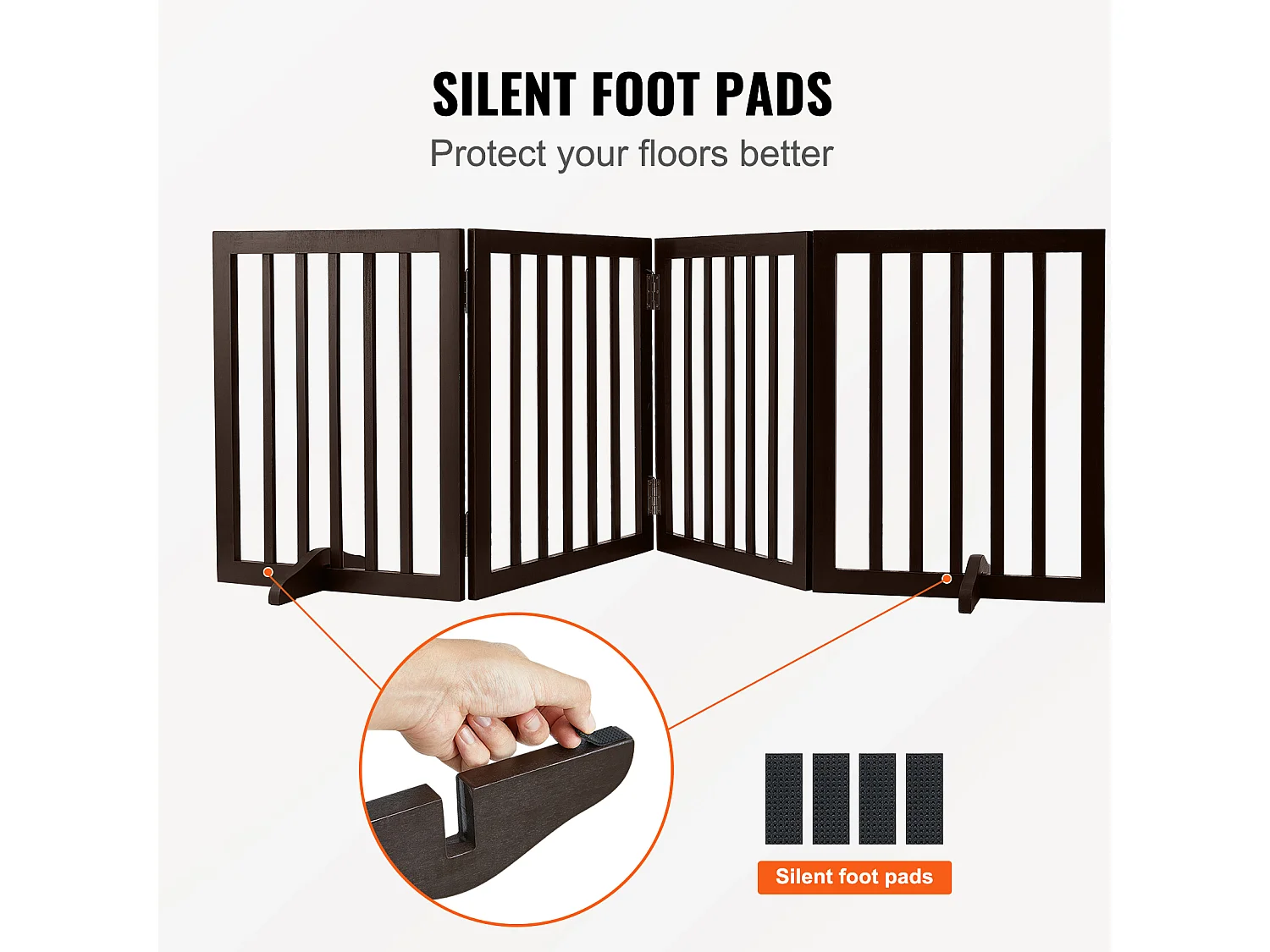 Barrière pour Chien Pliable SucceBuy，61 x 204cm, Autoportante, pour Passages Larges et Étroits, Utilisation Intérieure,  Marron