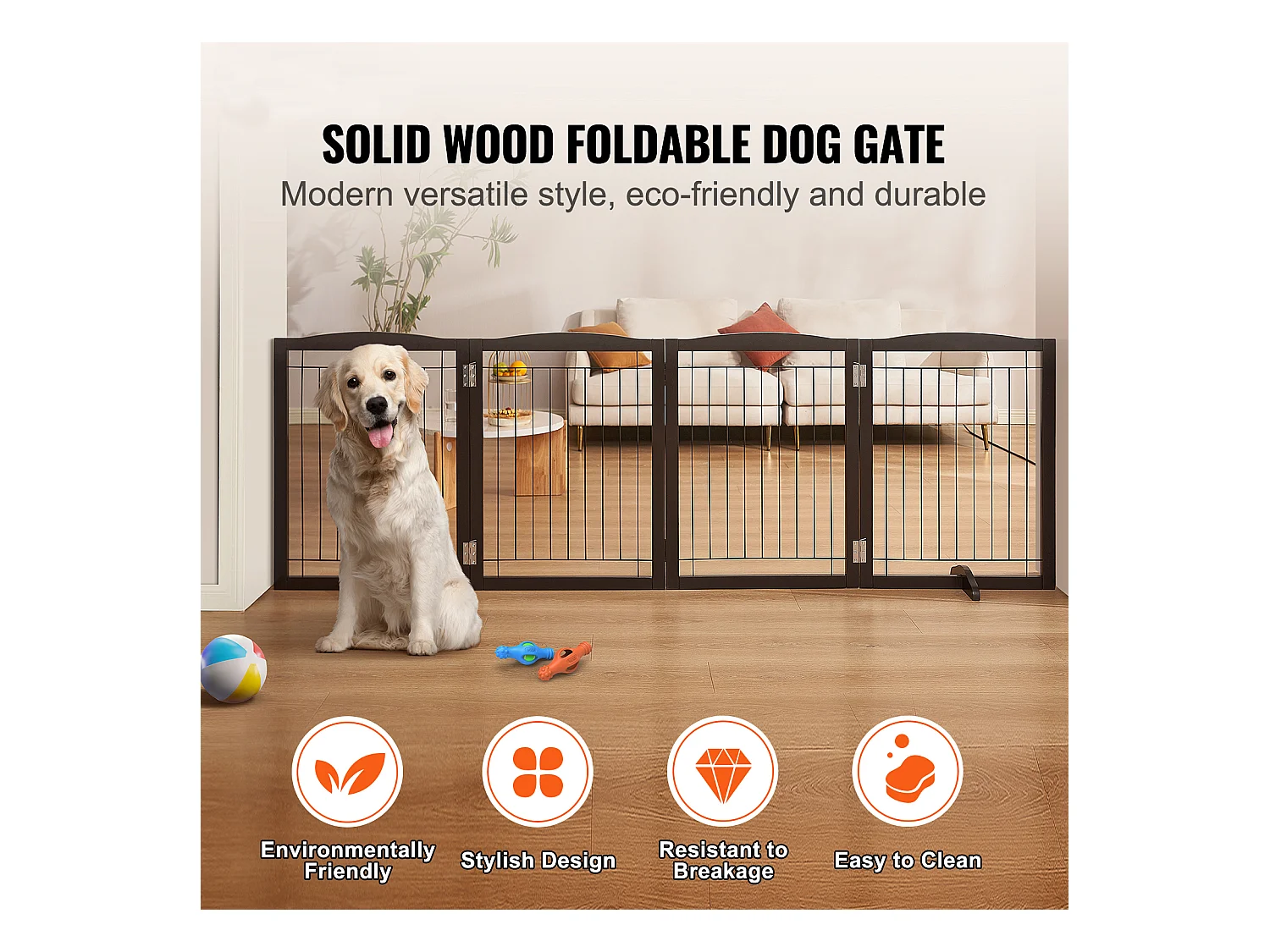 Barrière pour Chien Pliable SucceBuy，81 x 245cm, Autoportante, pour Passages Larges et Étroits, Utilisation Intérieure, Marron