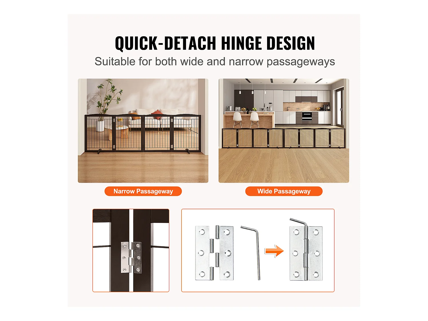 Barrière pour Chien Pliable SucceBuy，81 x 245cm, Autoportante, pour Passages Larges et Étroits, Utilisation Intérieure, Marron
