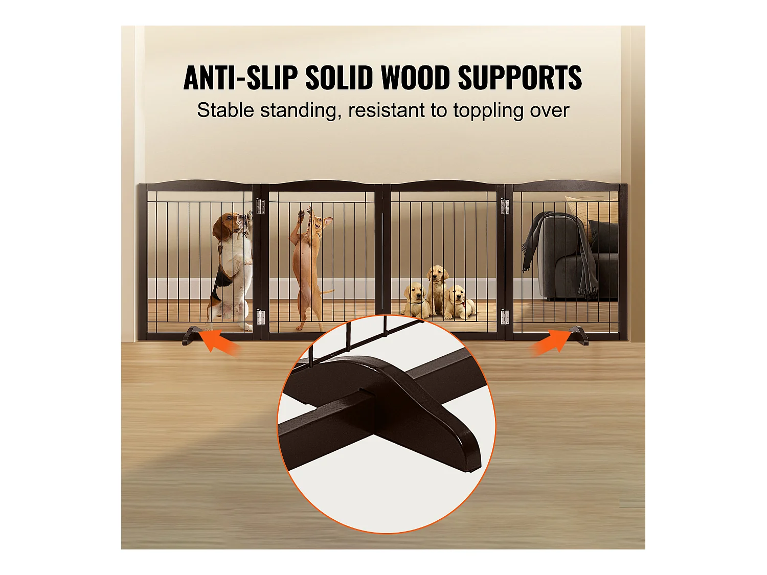 Barrière pour Chien Pliable SucceBuy，81 x 245cm, Autoportante, pour Passages Larges et Étroits, Utilisation Intérieure, Marron