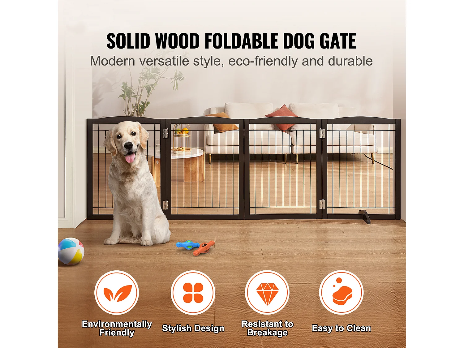 Barrière pour Chien Pliable SucceBuy，81 x 245cm, Autoportante, pour Passages Larges et Étroits, Utilisation Intérieure, Marron