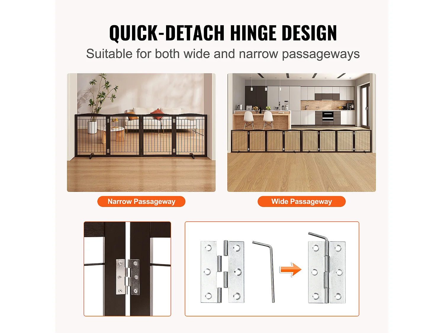 Barrière pour Chien Pliable SucceBuy，81 x 245cm, Autoportante, pour Passages Larges et Étroits, Utilisation Intérieure, Marron