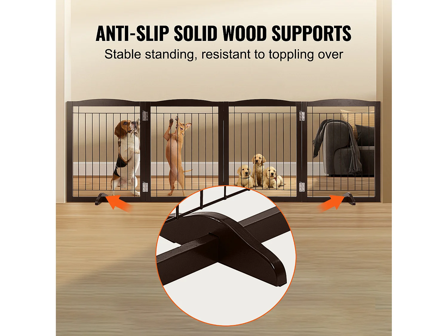 Barrière pour Chien Pliable SucceBuy，81 x 245cm, Autoportante, pour Passages Larges et Étroits, Utilisation Intérieure, Marron