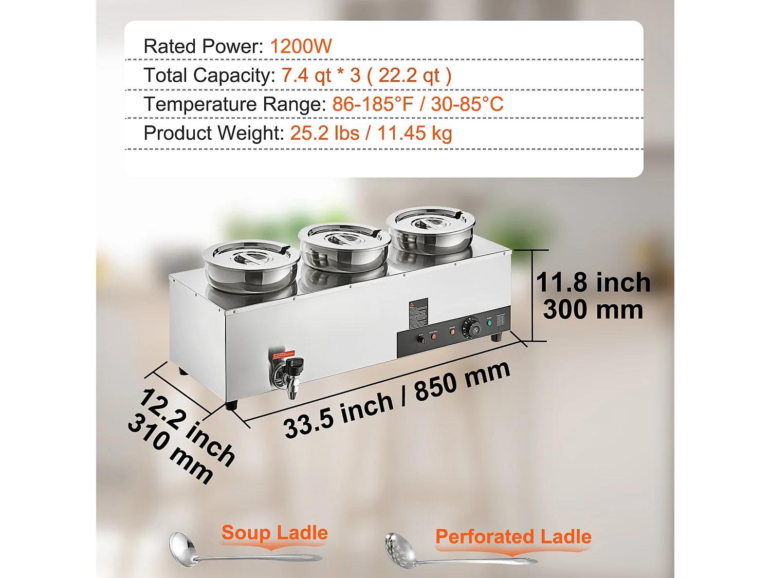 Cuiseur SucceBuy Chauffe-Soupe Commercial avec 3 Pots de 7L pour Conserver leurs Saveurs Chaudes et Délicieuses,Allant de 30 à 85 ℃