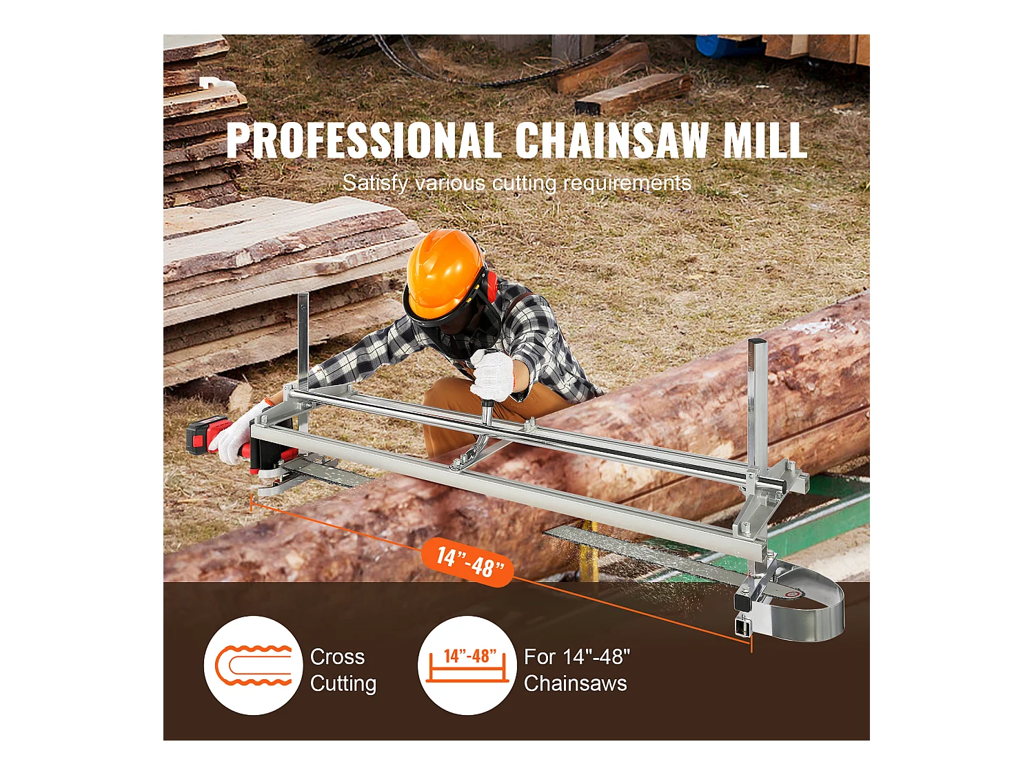 Scie à Chaîne Portative SucceBuy, Guide-Chaîne de 36-122 cm, Épaisseur de Coupe de 0.5-30cm