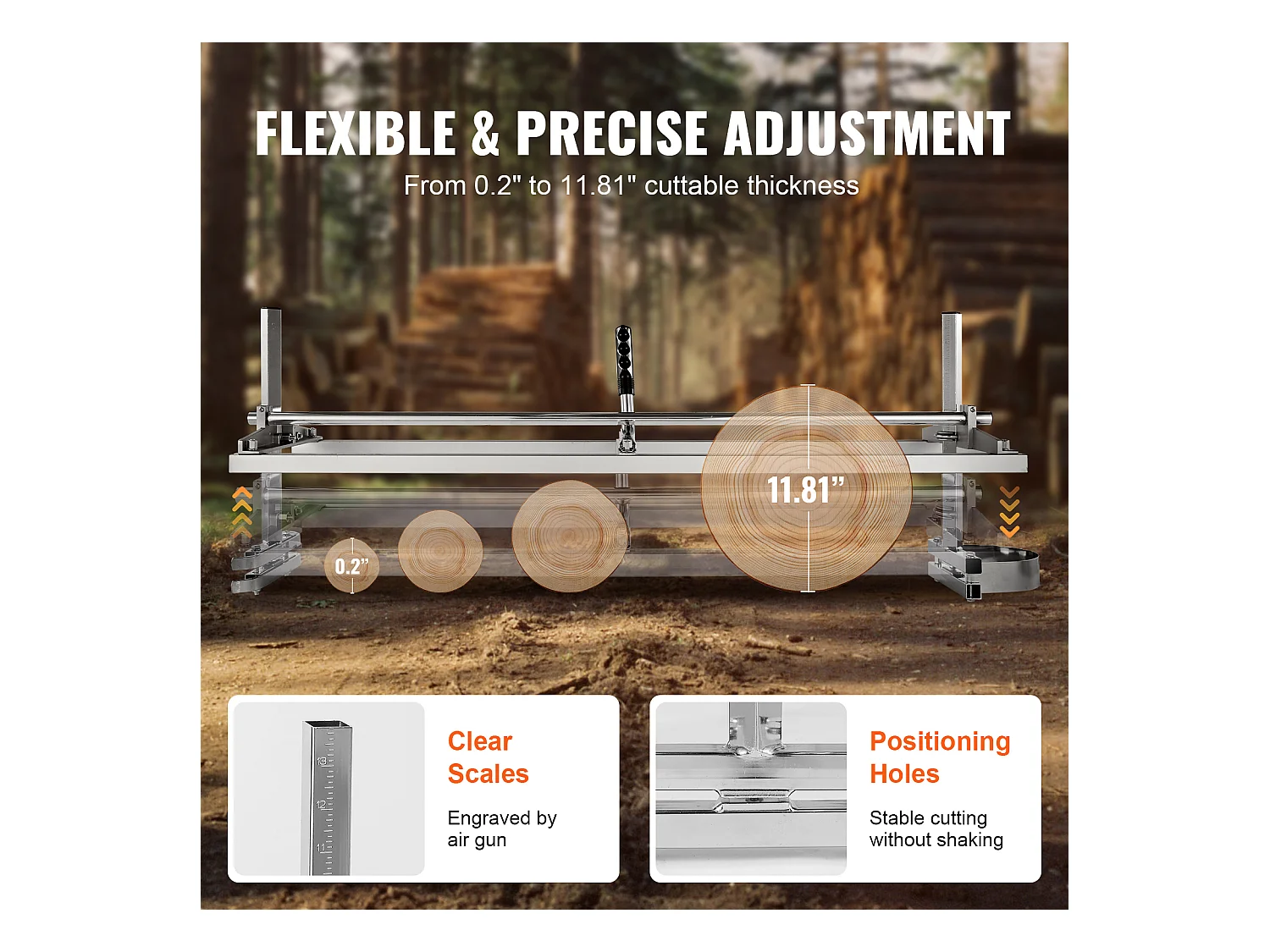 Scie à Chaîne Portative SucceBuy, Guide-Chaîne de 36-122 cm, Épaisseur de Coupe de 0.5-30cm