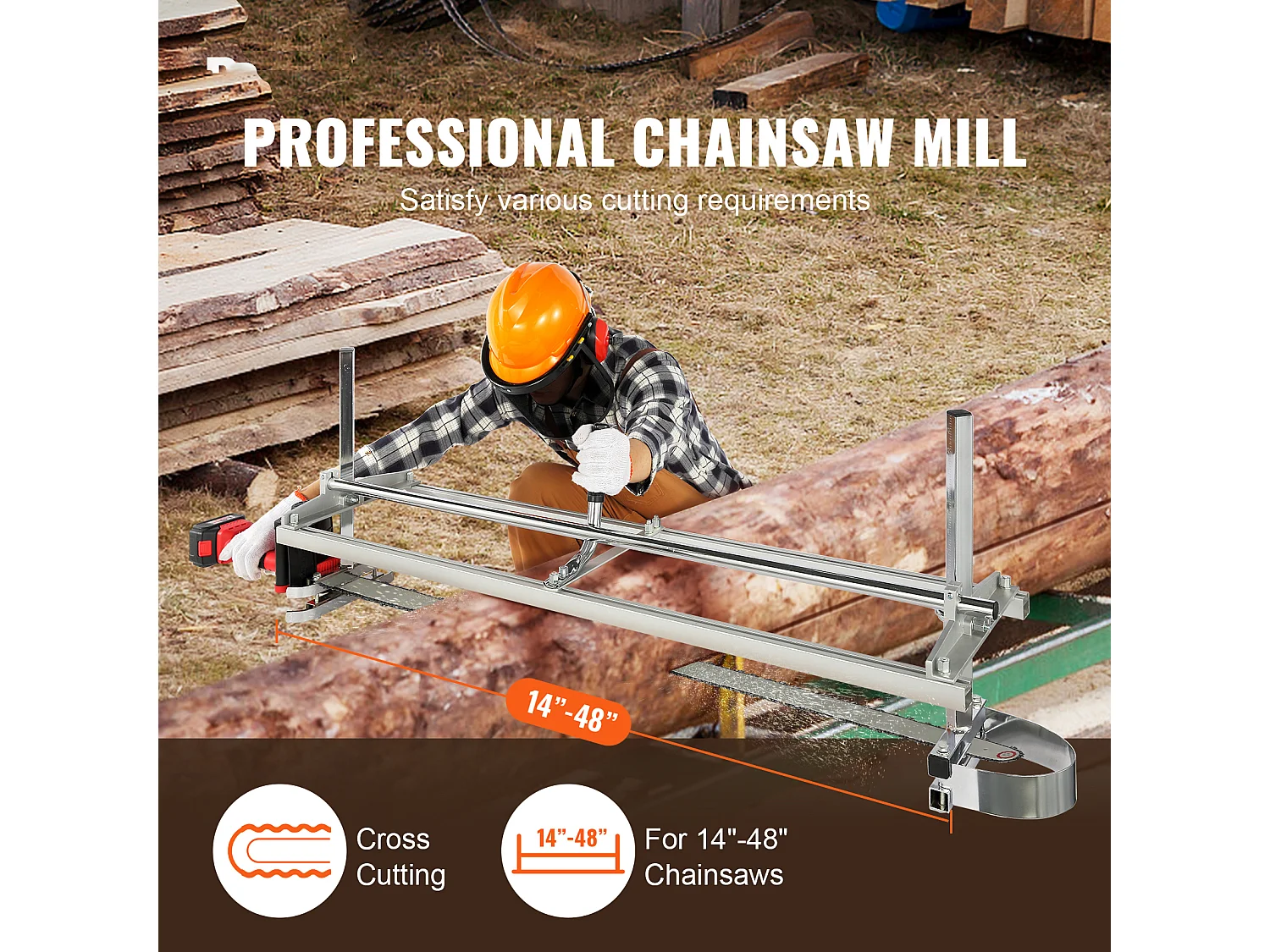 Scie à Chaîne Portative SucceBuy, Guide-Chaîne de 36-122 cm, Épaisseur de Coupe de 0.5-30cm