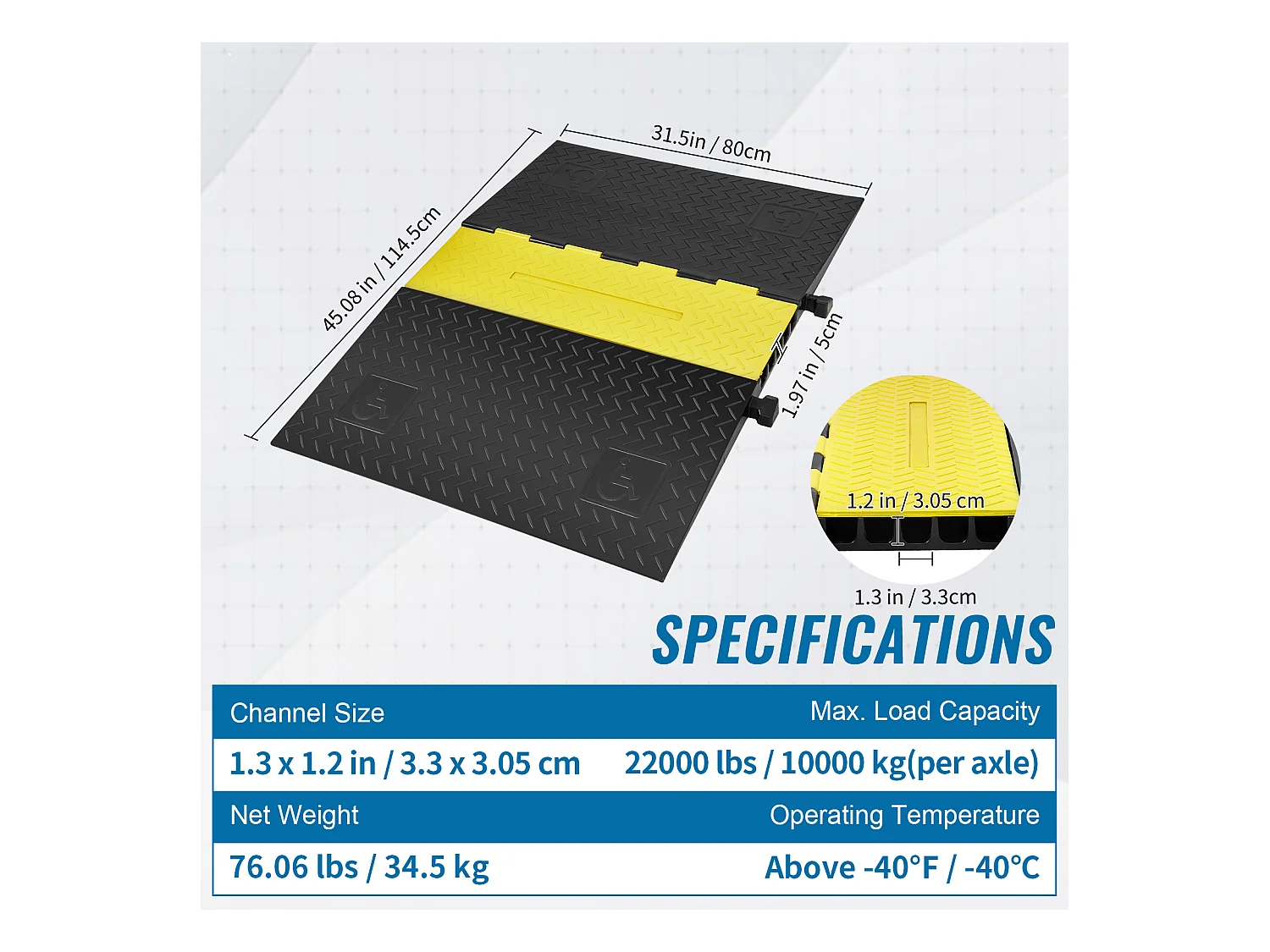 Rampa Ochronna Kabeli z 5 Kanałami SucceBuy, Pojemność Obciążenia 9979 kg, Ukrywacz Kabeli