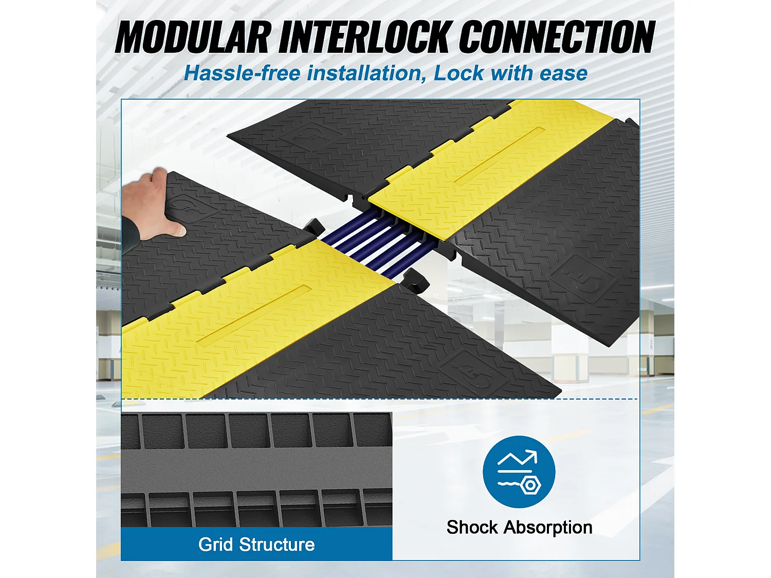 Rampa Ochronna Kabeli z 5 Kanałami SucceBuy, Pojemność Obciążenia 9979 kg, Ukrywacz Kabeli