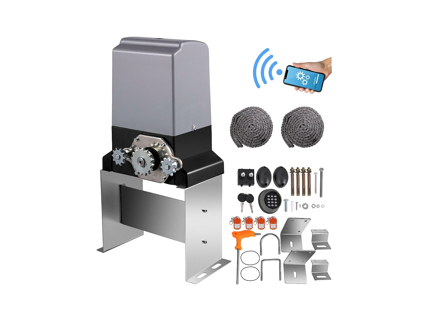 Ouvre-Portail Coulissant SucceBuy, Portail Coulissant Automatique d'une Capacité de 1497kg, Équipé de 4 Télécommandes et d'un Contrôle par Application