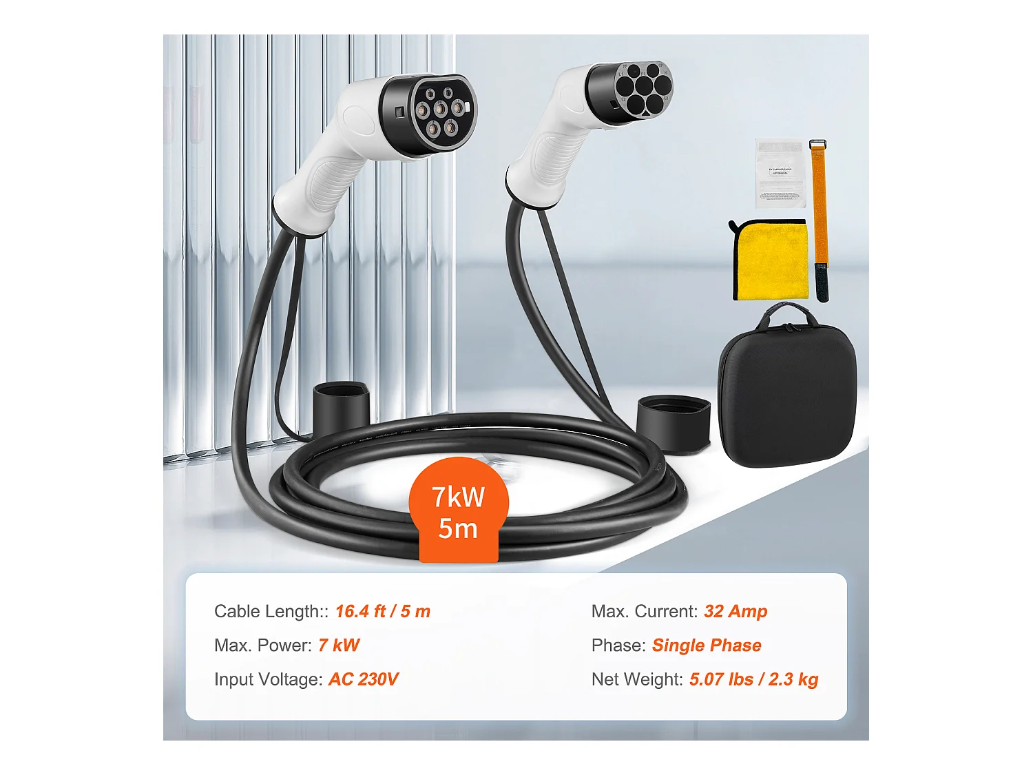 Câble de Charge, SucceBuy Câble de Recharge Type 2 à Type 2 pour VE 32A 50CM 7KW TPU