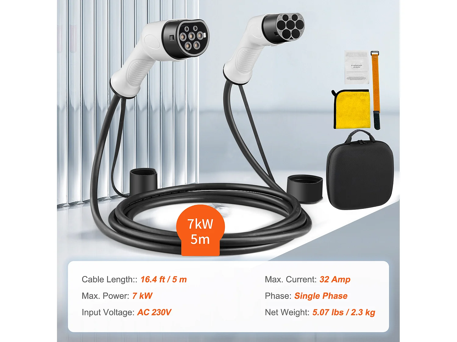 Câble de Charge, SucceBuy Câble de Recharge Type 2 à Type 2 pour VE 32A 50CM 7KW TPU