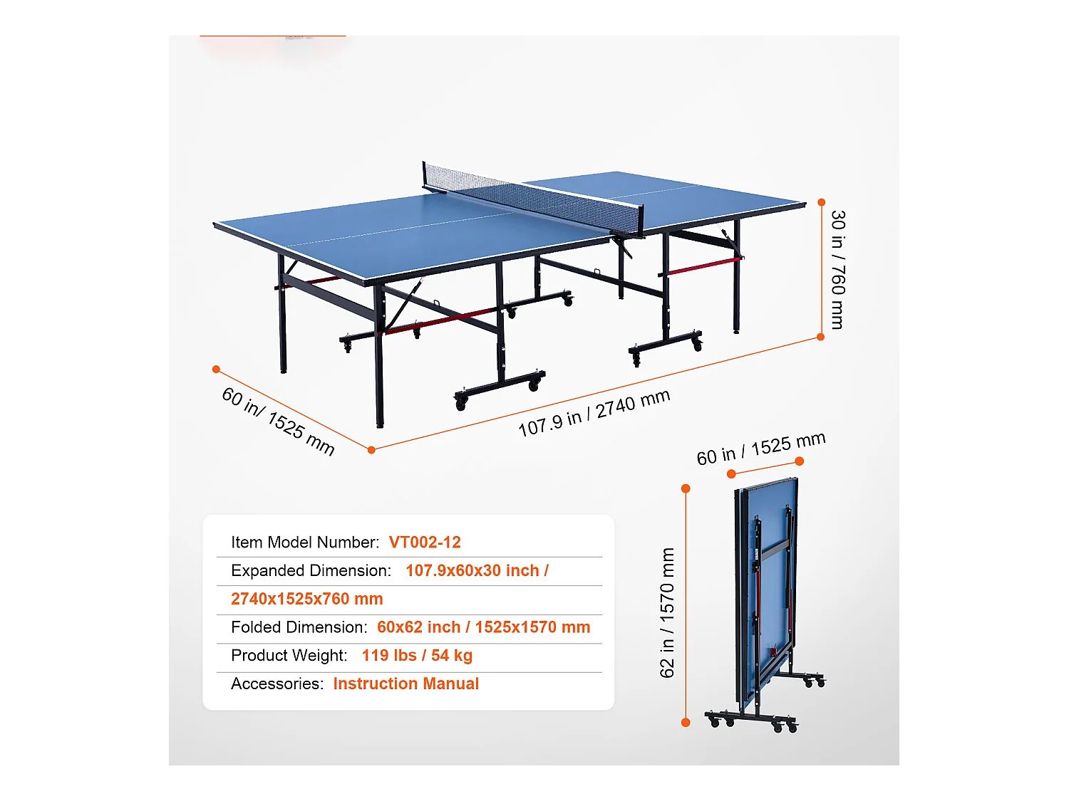 Mesa de Pingue-Pongue SucceBuy, Mesa de Pingue-Pongue Dobrável com Rede de Aperto, Uso Interno
