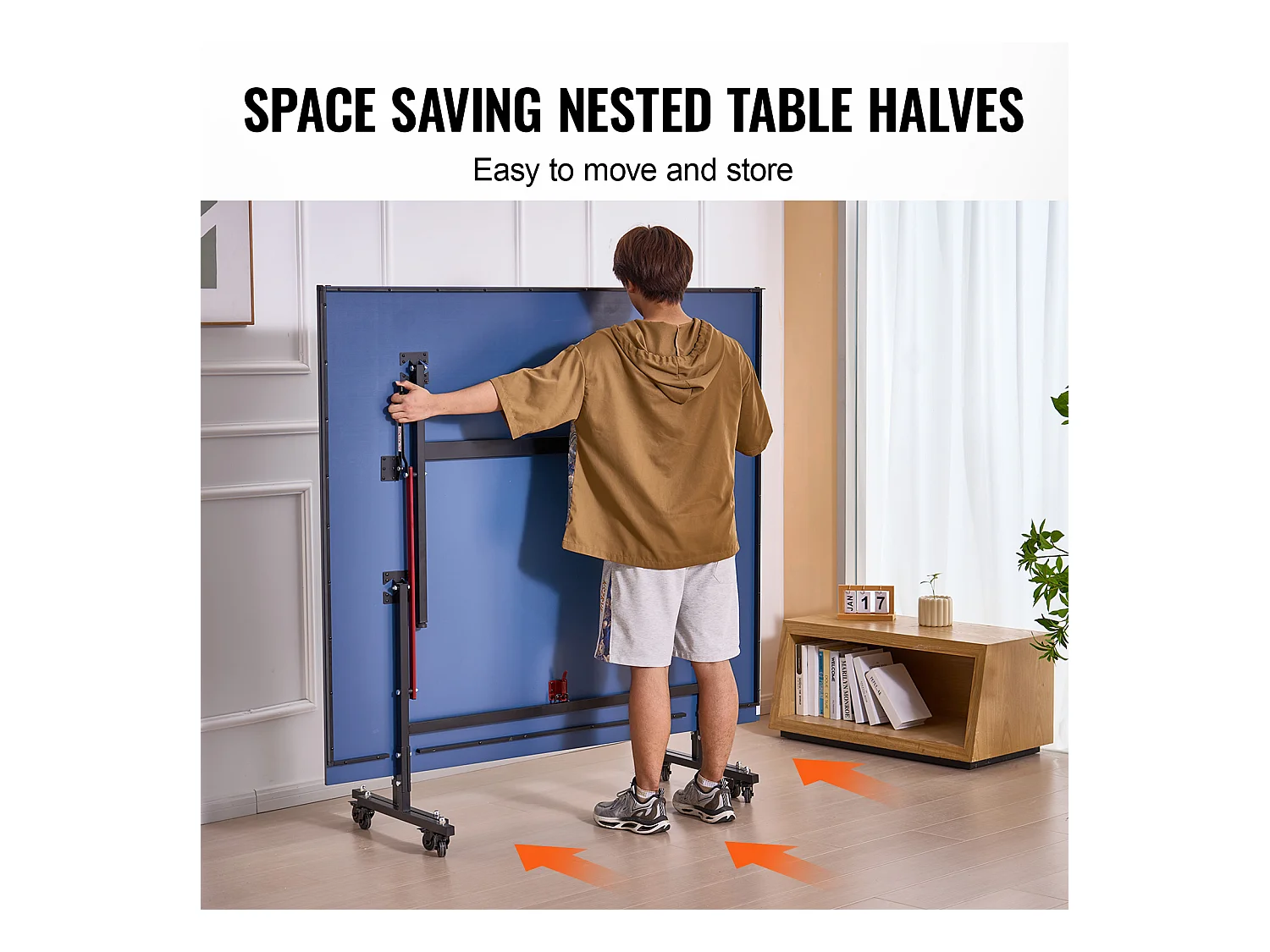 Mesa de Pingue-Pongue SucceBuy, Mesa de Pingue-Pongue Dobrável com Rede de Aperto, Uso Interno