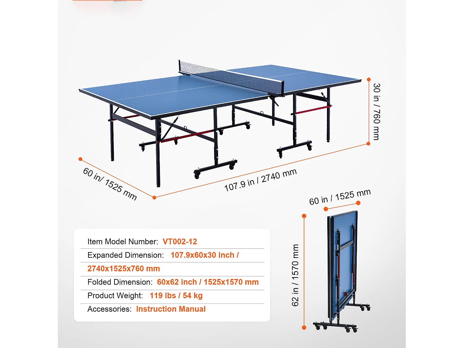 Table de Ping - Pong SucceBuy, Table de Ping - Pong Pliable avec Filet de Serrage, Utilisation en Intérieur