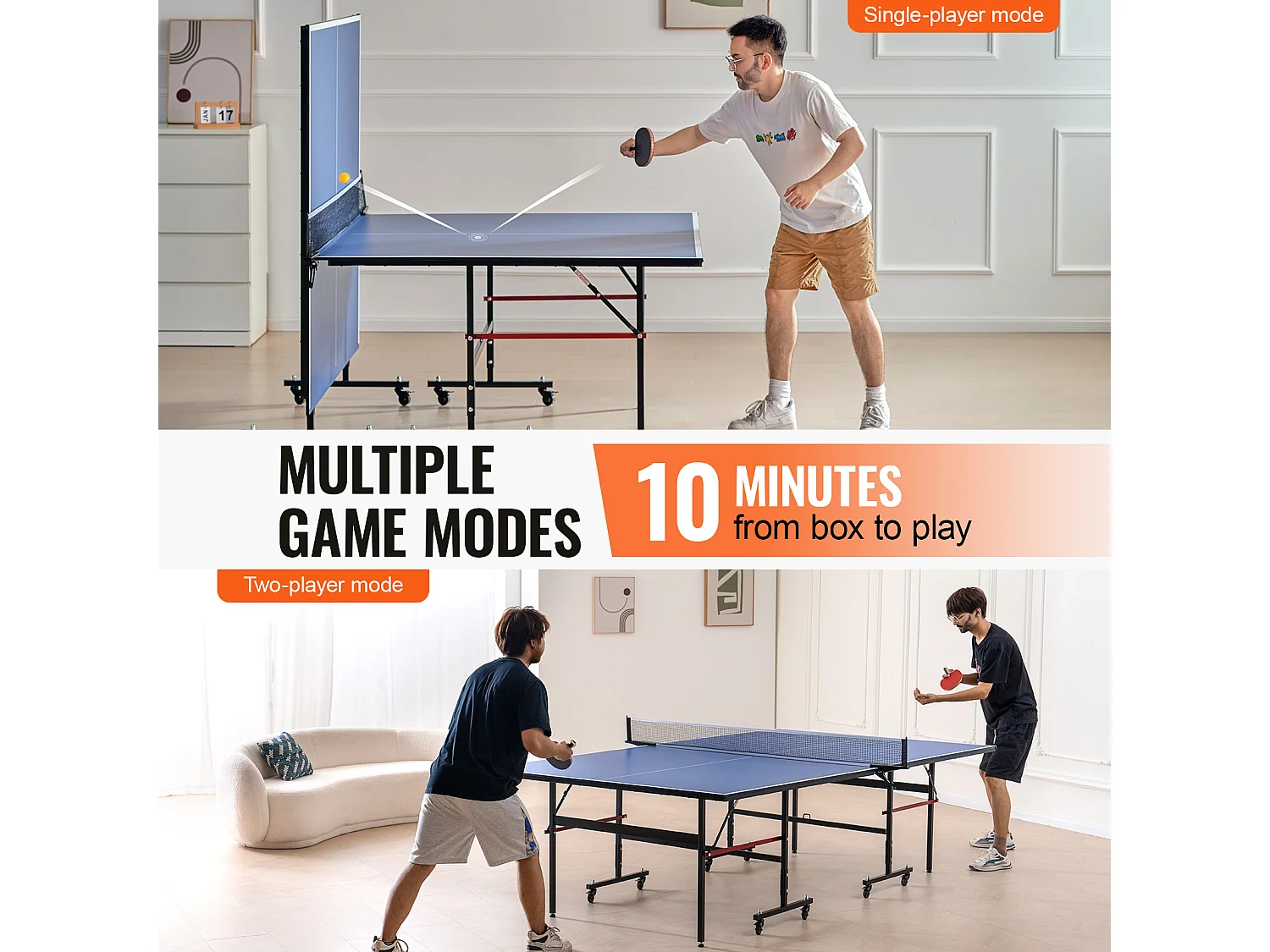 Table de Ping - Pong SucceBuy, Table de Ping - Pong Pliable avec Filet de Serrage, Utilisation en Intérieur
