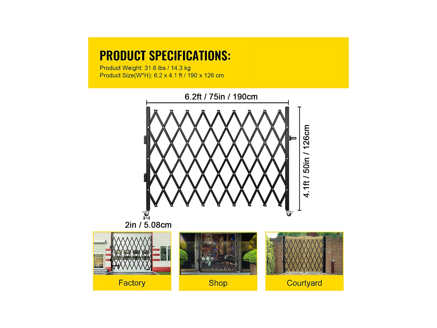 Barrière de Sécurité Pliante Simple SucceBuy 190.5Cm L x 122Cm H, Barrière à Ciseaux