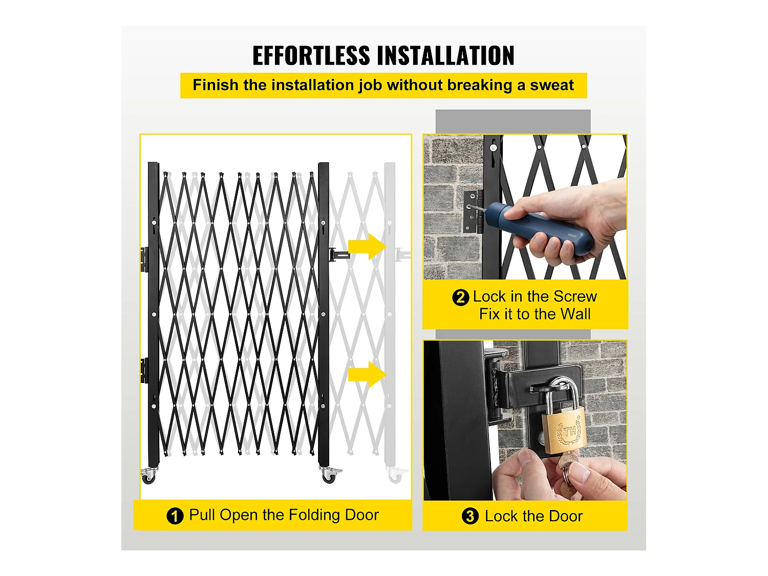 Barrière de Sécurité Pliante Simple SucceBuy 190.5Cm L x 122Cm H, Barrière à Ciseaux
