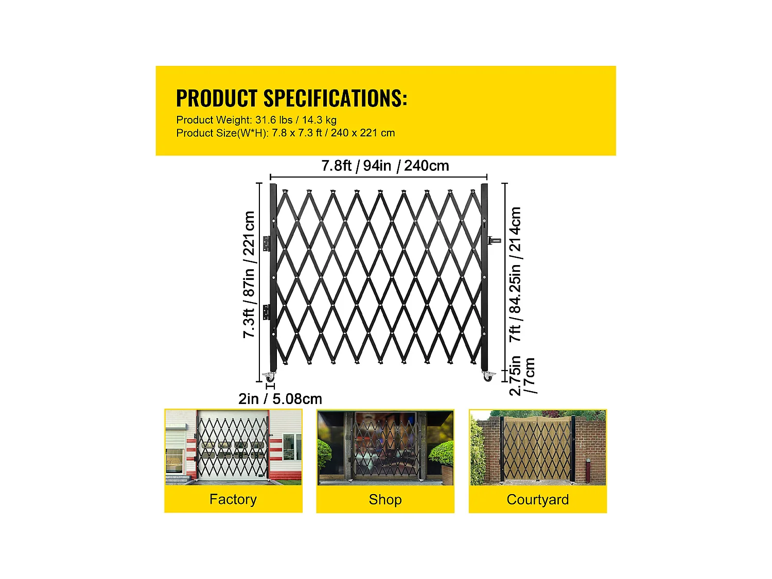 Barrière de Sécurité SucceBuy Pliante Simple,18,5 cm H x 21,5 cm W, Barrière Pliante