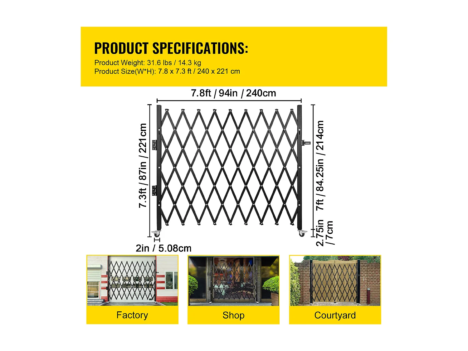 Barrière de Sécurité SucceBuy Pliante Simple,18,5 cm H x 21,5 cm W, Barrière Pliante