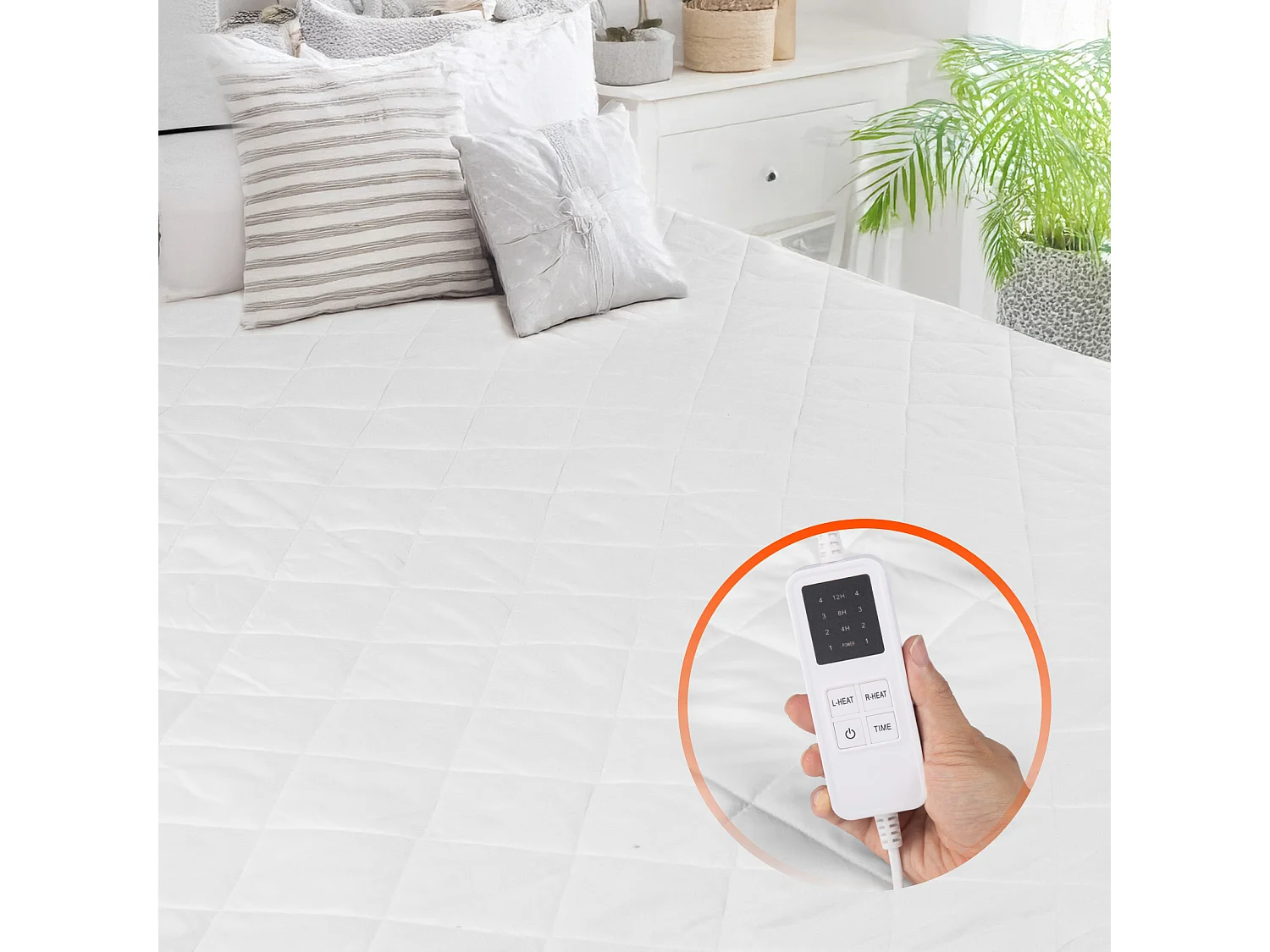 Couverture Chauffante Électrique, SucceBuy Coussin Chauffant 150x160 cm, 4H Ctrl, 12T, 8H Off, Élastique, Lit, 220-240V, Brossé