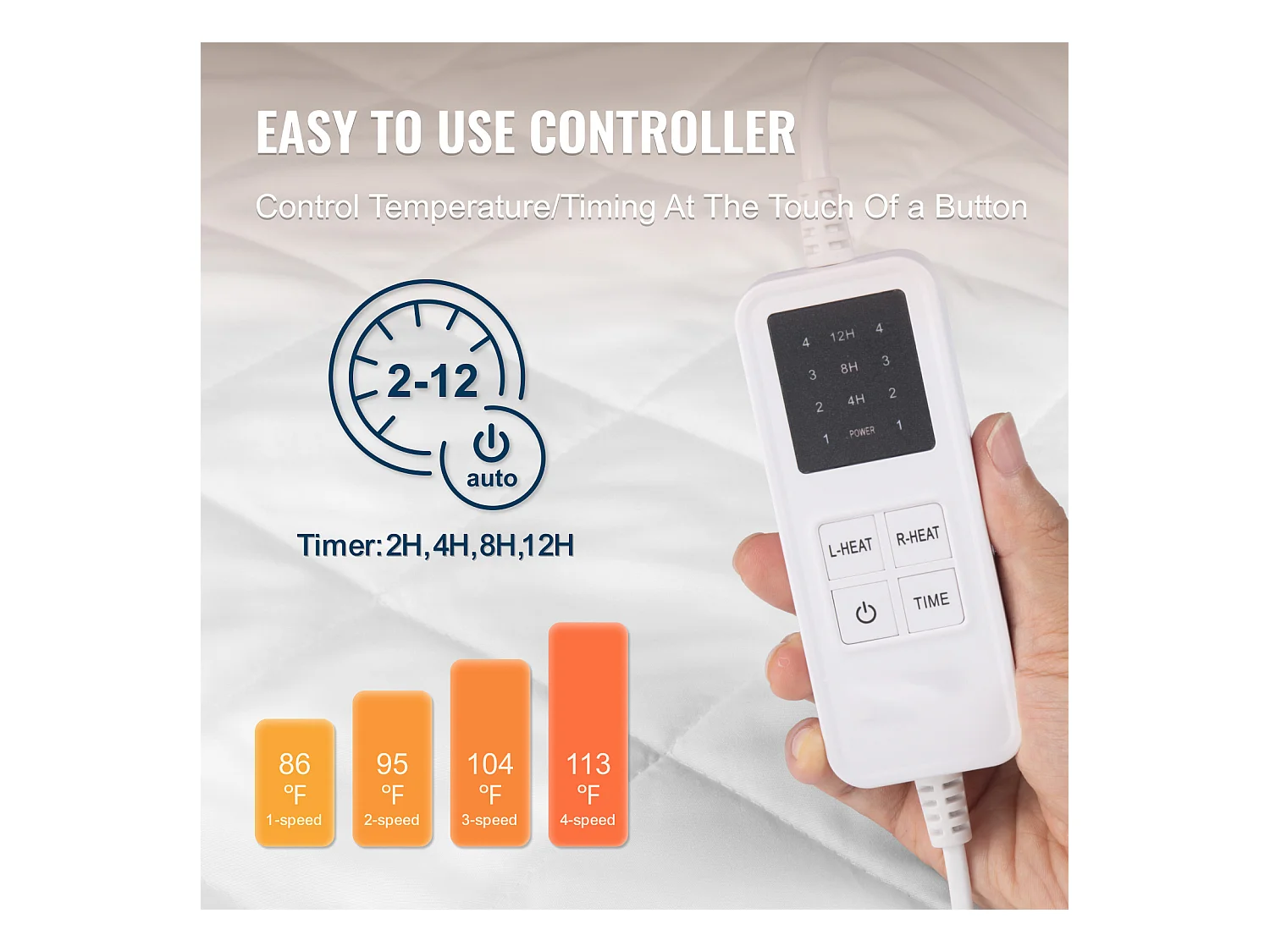 Couverture Chauffante Électrique, SucceBuy Surmatelas Chauffant 195 x 165 cm, Queen, Chauffe-matelas Électrique avec Minuterie