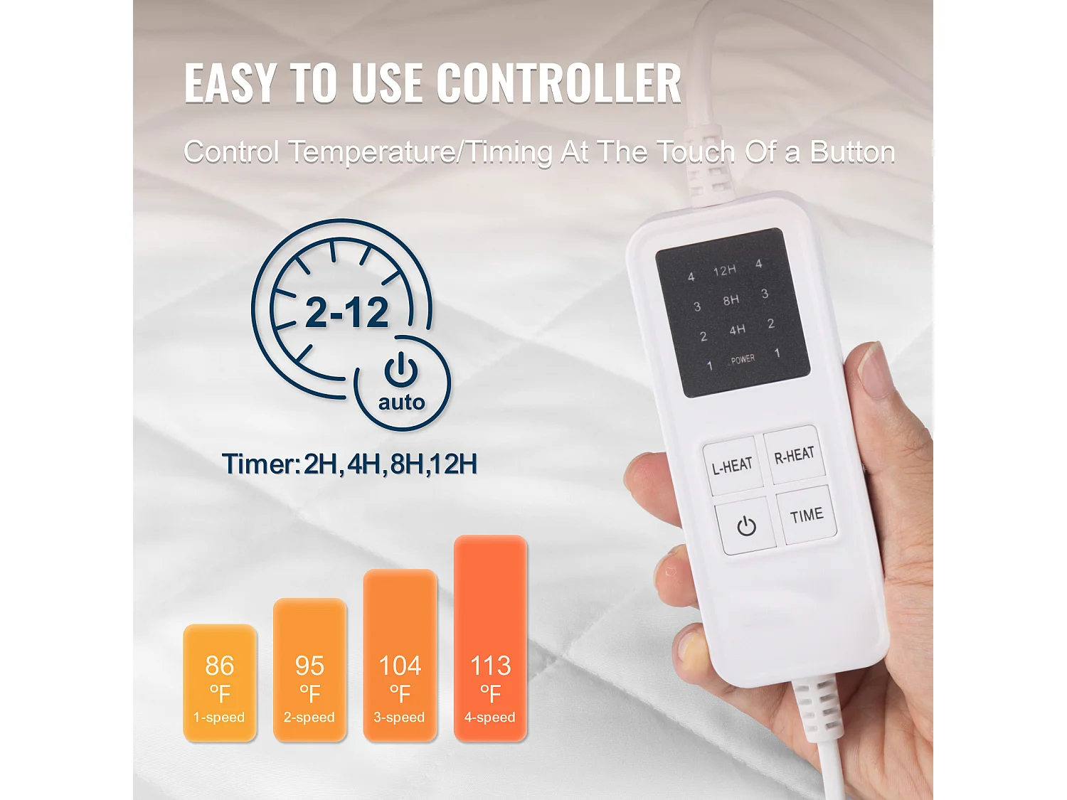 Couverture Chauffante Électrique, SucceBuy Surmatelas Chauffant 195 x 165 cm, Queen, Chauffe-matelas Électrique avec Minuterie