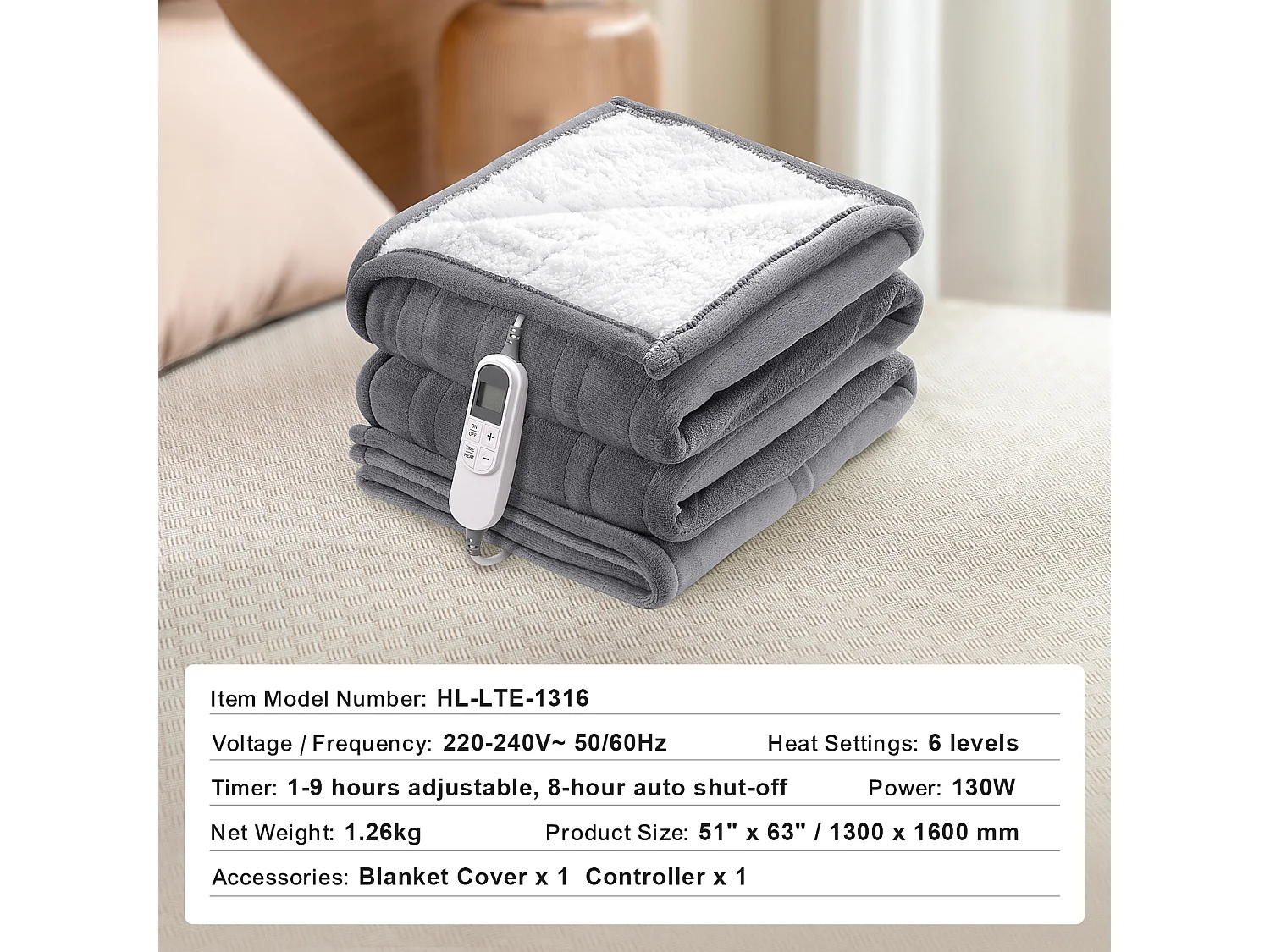 Couverture Chauffante Électrique, SucceBuy Couverture Chauffante 130 x 160 cm en Flanelle Douce pour Cadeau Grand-mère