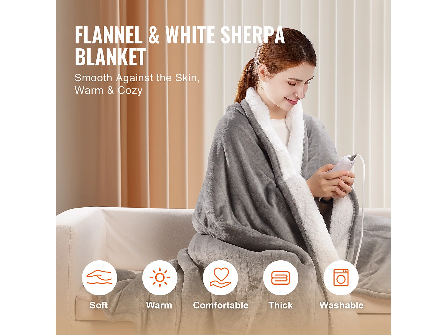 Couverture Chauffante Électrique, SucceBuy Couverture Chauffante 130 x 160 cm en Flanelle Douce pour Cadeau Grand-mère