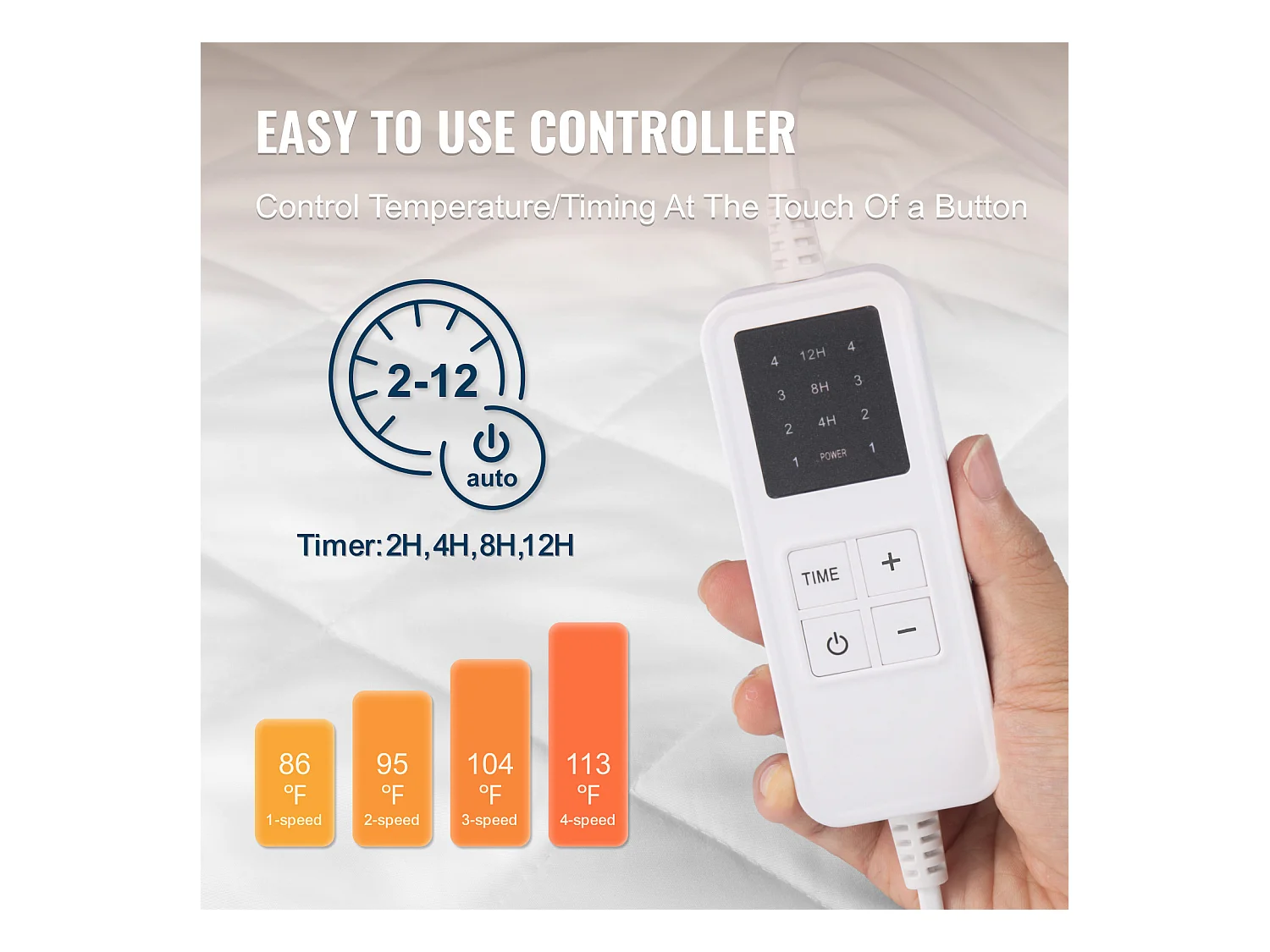 Couverture Chauffante Électrique, SucceBuy Surmatelas Chauffant 150 x 80 cm avec Minuterie et Arrêt Automatique