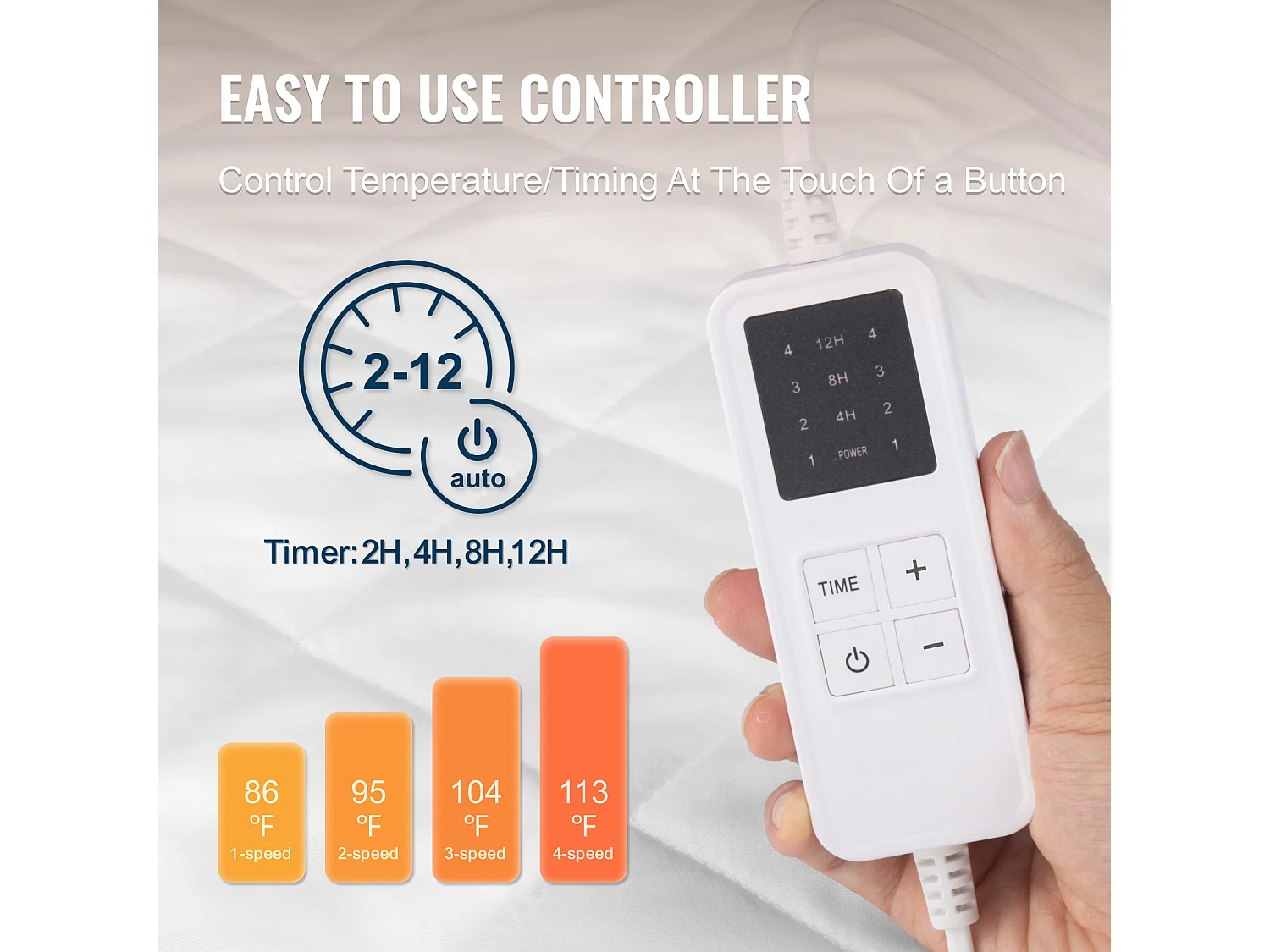 Couverture Chauffante Électrique, SucceBuy Surmatelas Chauffant 150 x 80 cm avec Minuterie et Arrêt Automatique