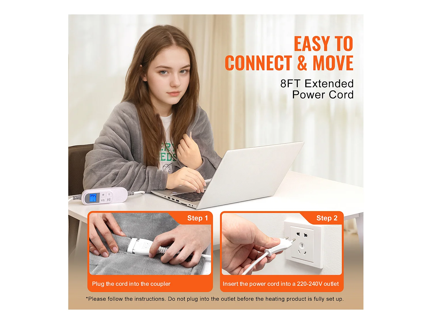 Couverture Chauffante Électrique, SucceBuy Couverture Chauffante 130x180 cm, Plaid Électrique, Flanelle Douce, Gris