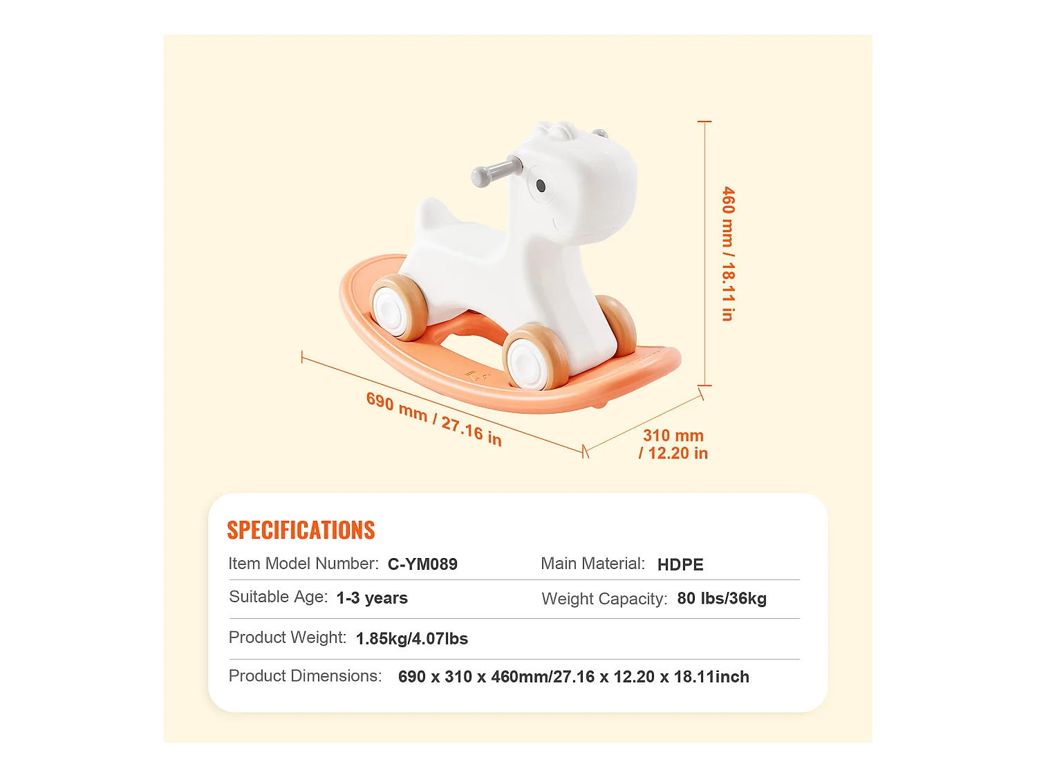 Cheval à Bascule 3 en 1 SucceBuy, pour Tout-petits de 1 à 3 ans, à Chevaucher, Planche, Rouge