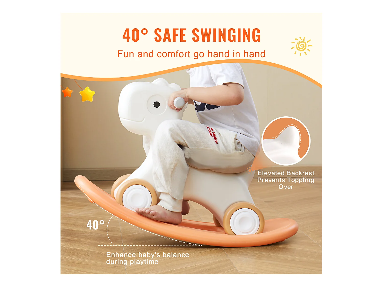 Cheval à Bascule 3 en 1 SucceBuy, pour Tout-petits de 1 à 3 ans, à Chevaucher, Planche, Rouge