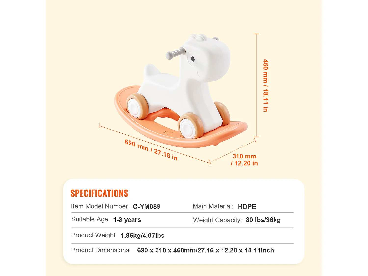Cheval à Bascule 3 en 1 SucceBuy, pour Tout-petits de 1 à 3 ans, à Chevaucher, Planche, Rouge