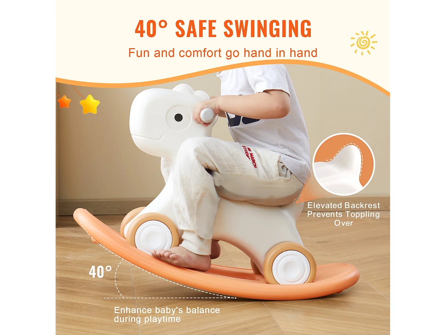 Cheval à Bascule 3 en 1 SucceBuy, pour Tout-petits de 1 à 3 ans, à Chevaucher, Planche, Rouge