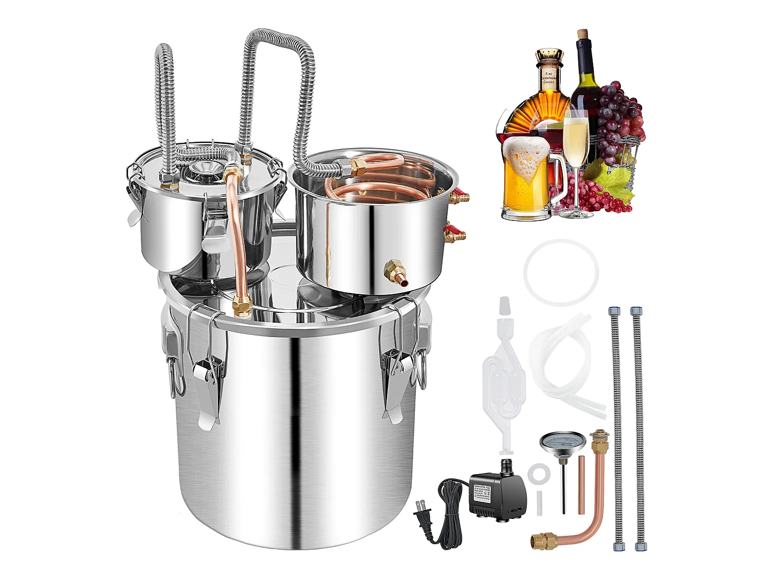 Alambic SucceBuy 50 L, Distillateur D'eau avec Fût Thumper et Pompe