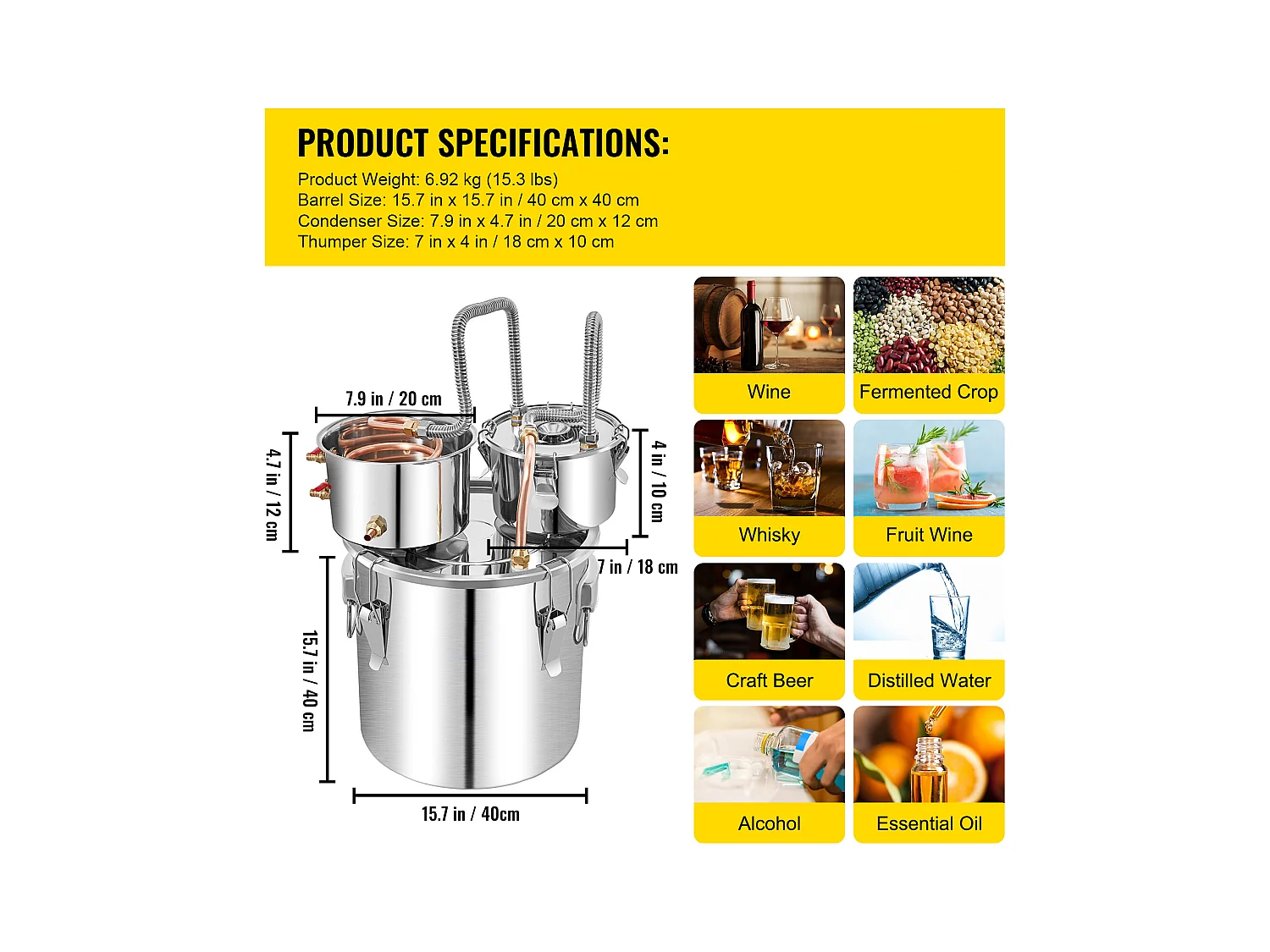 Alambic SucceBuy 50 L, Distillateur D'eau avec Fût Thumper et Pompe