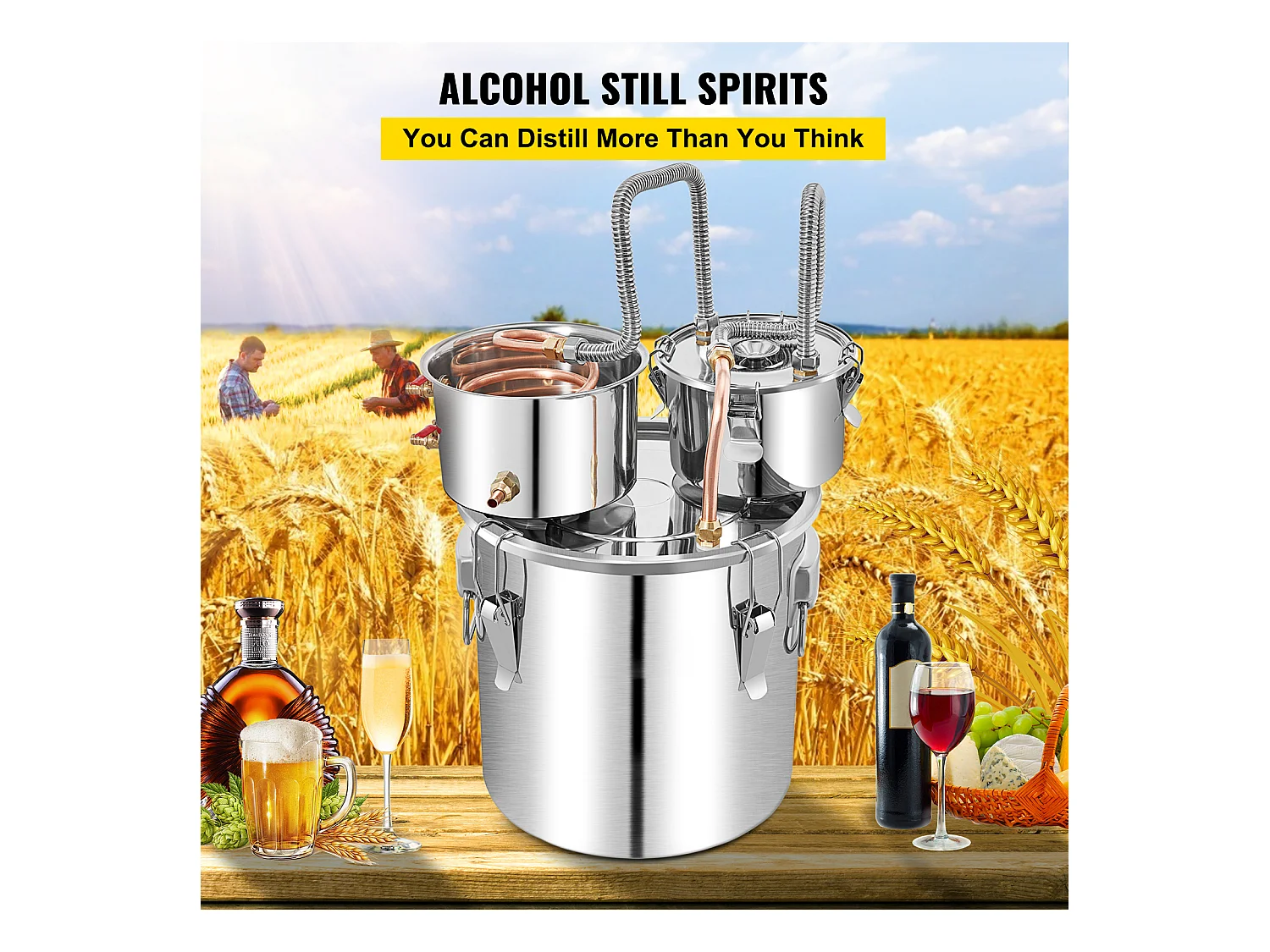 Alambic SucceBuy 50 L, Distillateur D'eau avec Fût Thumper et Pompe