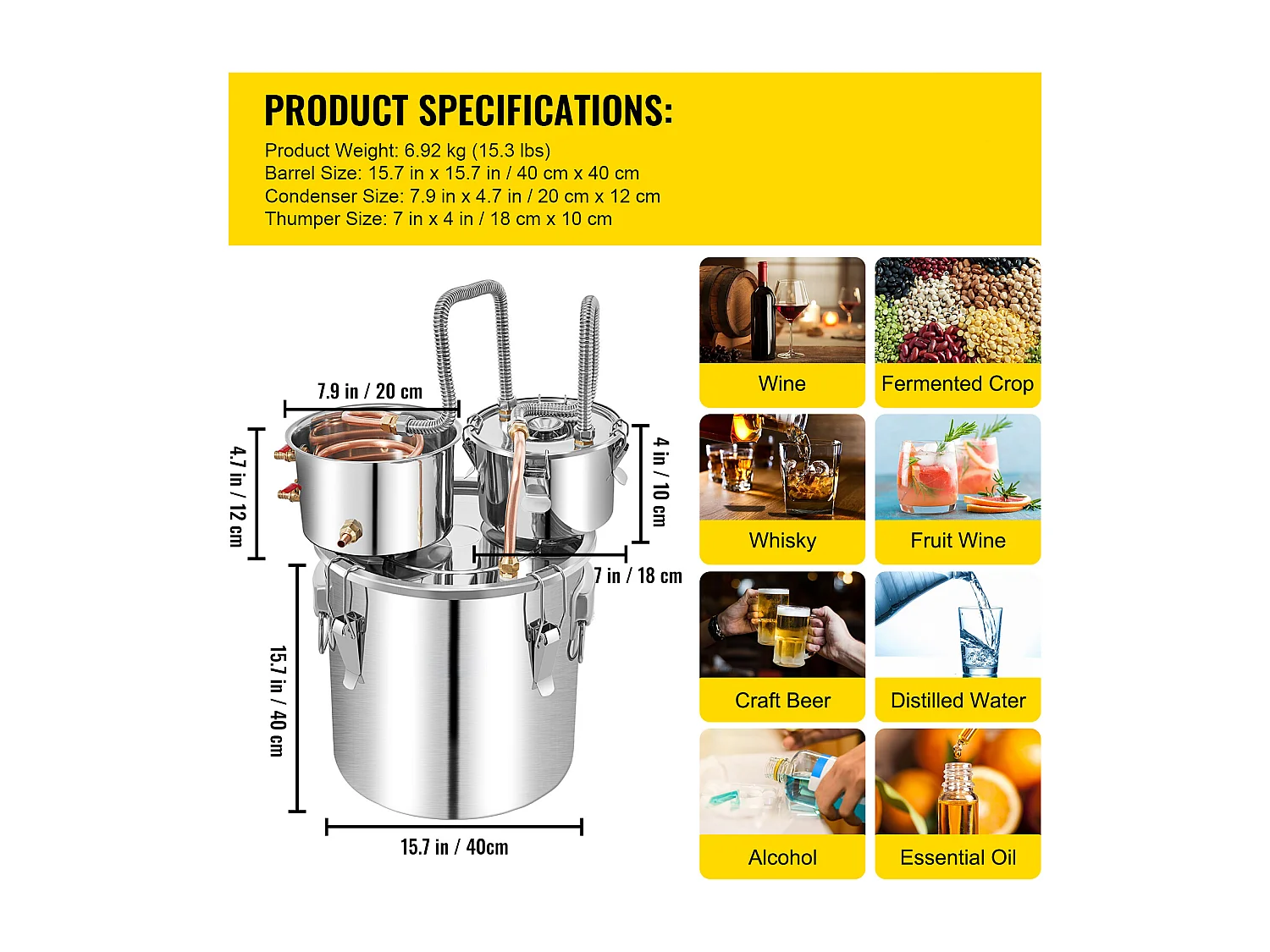 Distillatore SucceBuy D'acqua da 50 Litri con Fusto Thumper e Pompa