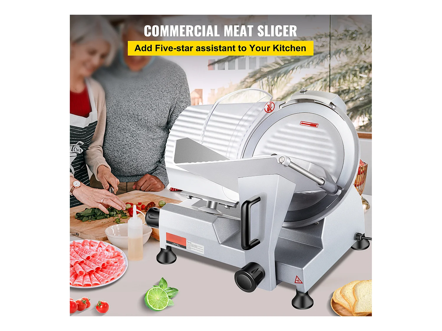 Trancheur SucceBuy Trancheuse à Viande Électrique Commerciale, Lame de 25.4 CM, 240 W, 350-400 Tr/Min