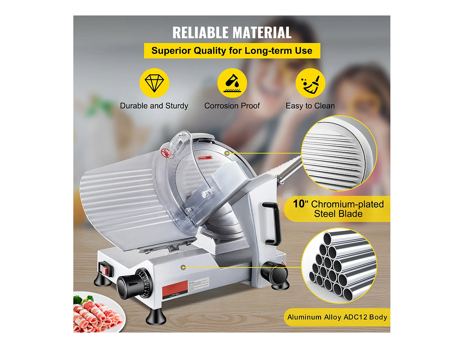 Trancheur SucceBuy Trancheuse à Viande Électrique Commerciale, Lame de 25.4 CM, 240 W, 350-400 Tr/Min