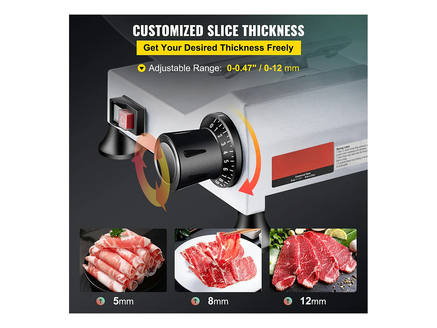 Trancheur SucceBuy Trancheuse à Viande Électrique Commerciale, Lame de 25.4 CM, 240 W, 350-400 Tr/Min