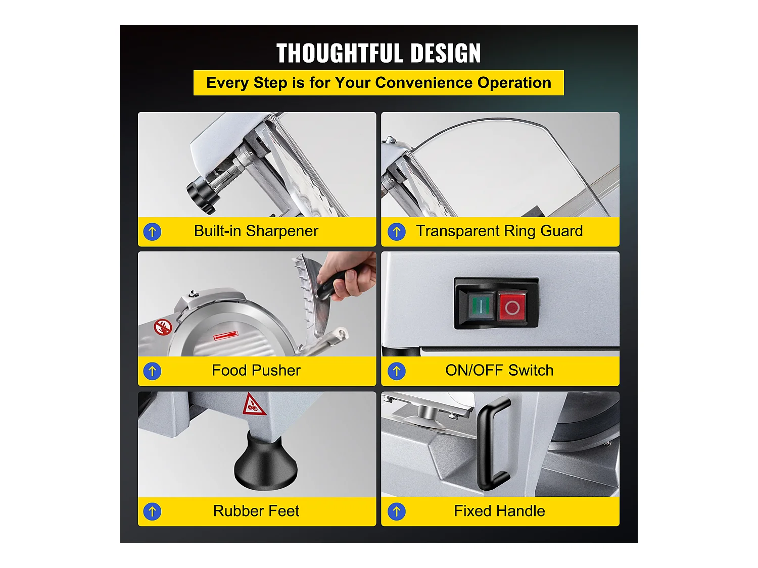 Trancheur SucceBuy Trancheuse à Viande Électrique Commerciale, Lame de 25.4 CM, 240 W, 350-400 Tr/Min