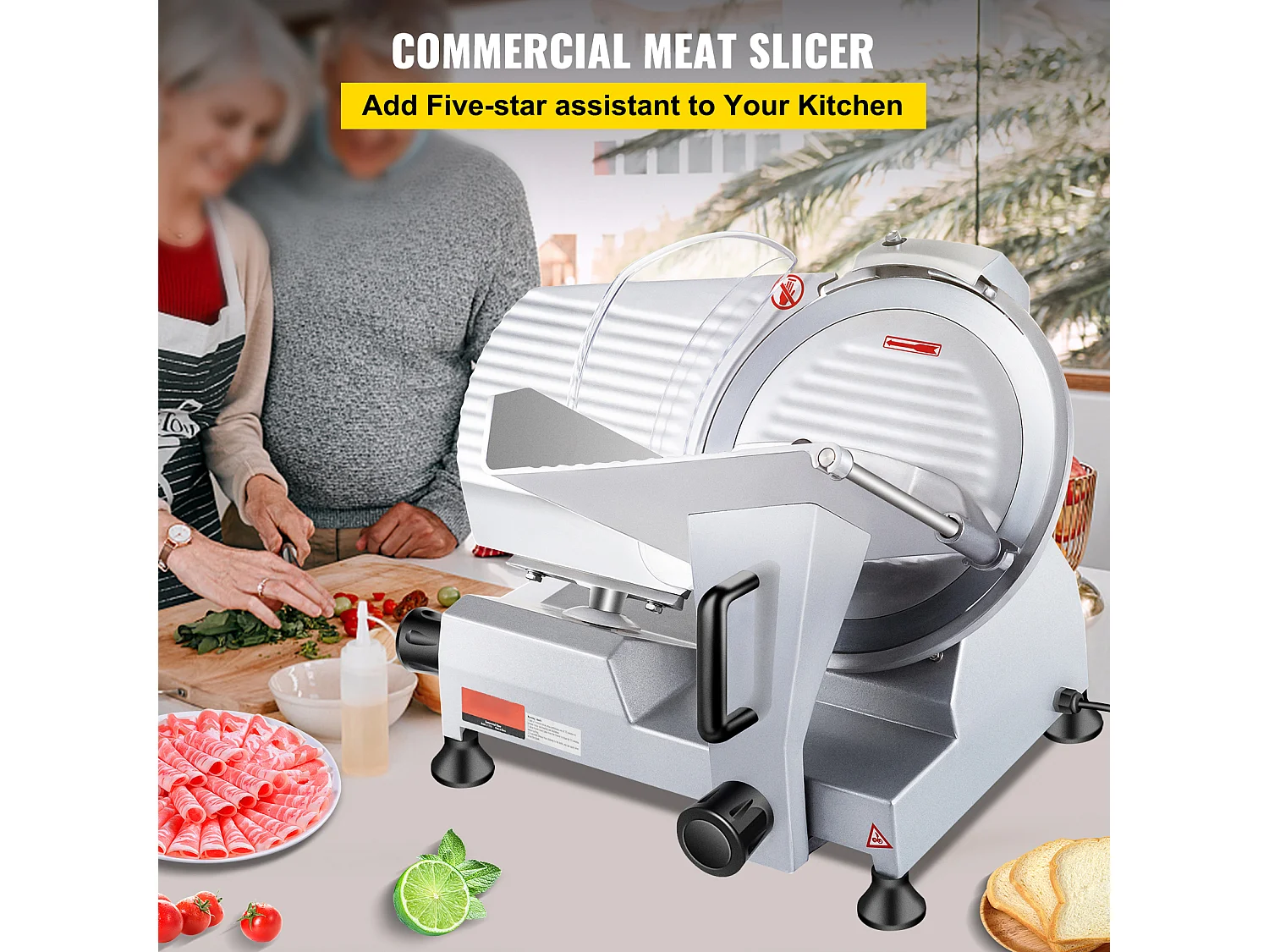 Trancheur SucceBuy Trancheuse à Viande Électrique Commerciale, Lame de 25.4 CM, 240 W, 350-400 Tr/Min