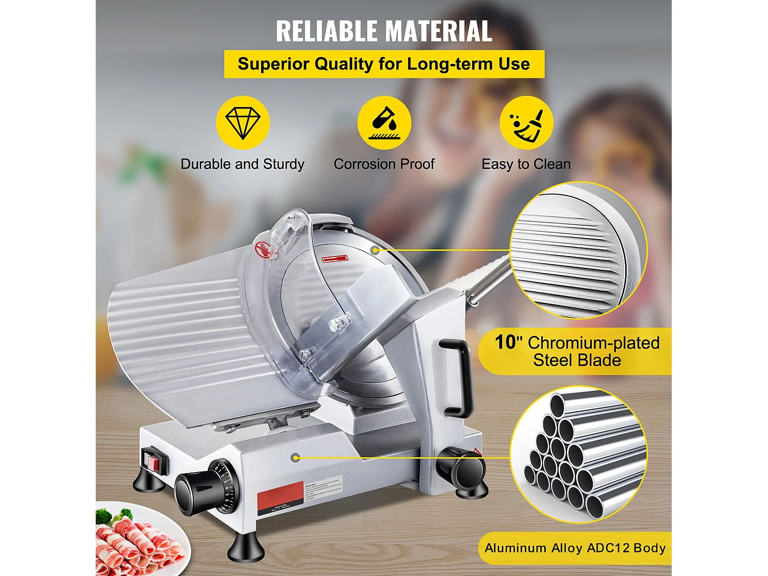 Trancheur SucceBuy Trancheuse à Viande Électrique Commerciale, Lame de 25.4 CM, 240 W, 350-400 Tr/Min