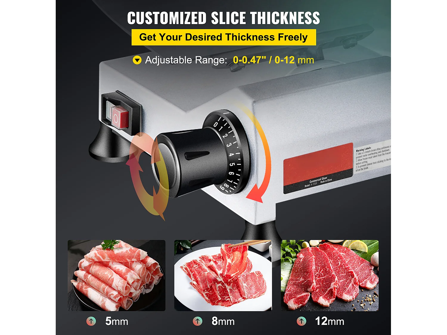 Trancheur SucceBuy Trancheuse à Viande Électrique Commerciale, Lame de 25.4 CM, 240 W, 350-400 Tr/Min