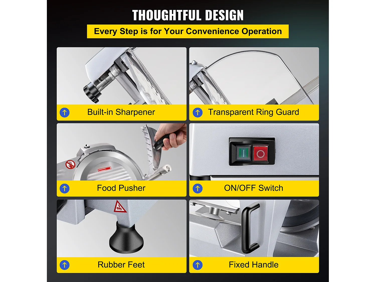 Trancheur SucceBuy Trancheuse à Viande Électrique Commerciale, Lame de 25.4 CM, 240 W, 350-400 Tr/Min